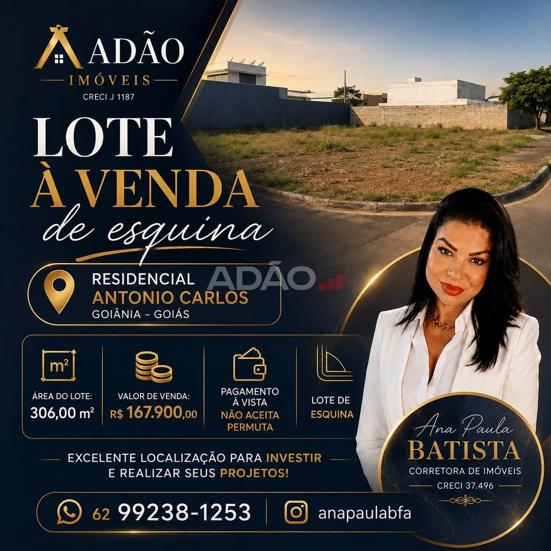 LOTE DE ESQUINA A VENDA RESIDENCIAL ANTONIO CARLOS PIRES Lote à Venda, 306.00 por R$ 167900.00 no setor Residencial Antônio Carlos Pires AD41960